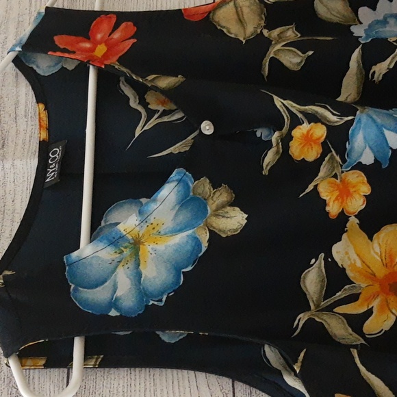 NY&Co Floral Watercolor Print Tank Dress VTG 90s Navy Blue Orange Yellow Size 8 - Picture 2 of 16